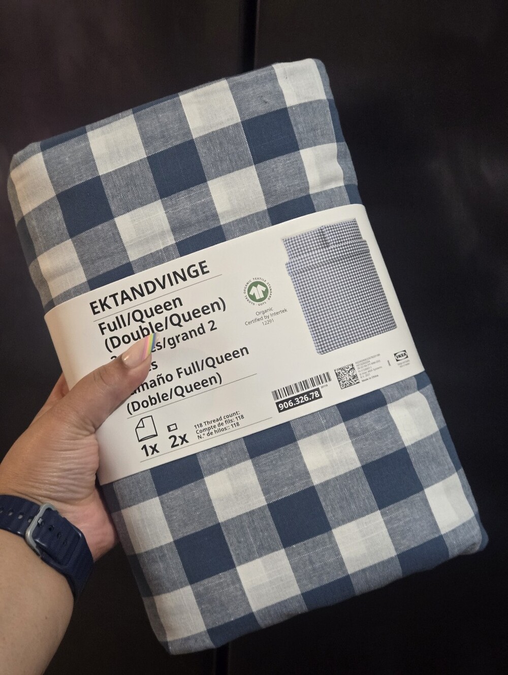 EKTANDVINGE Navy and White Check Full/Queen Duvet Cover Set
